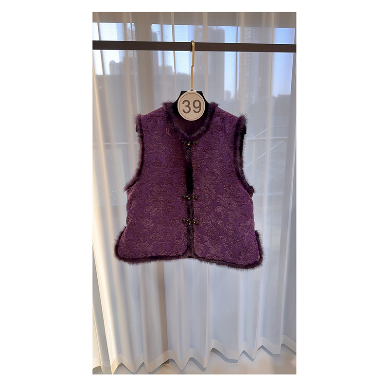 【紫韵悠然】女士马夹工字型款常规冬季植物花卉马甲