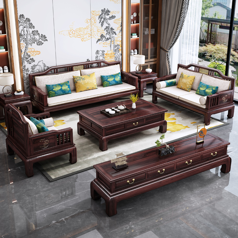 菠萝格木实木沙发新中式客厅冬夏两用仿古原木厂家直销家具简约