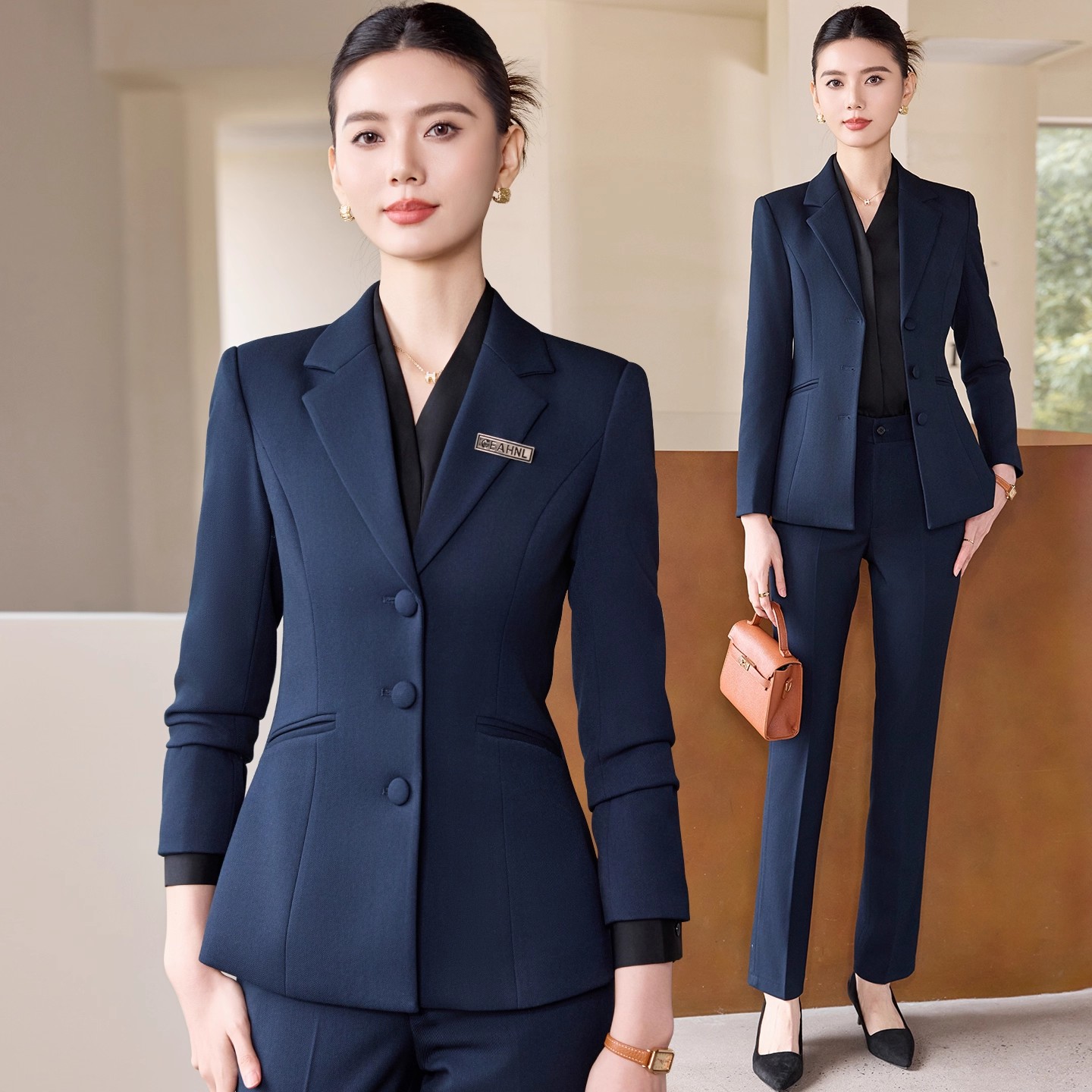 三粒扣西装套装女秋冬高端气质职业正装婚宴主持人工作服羊毛西服