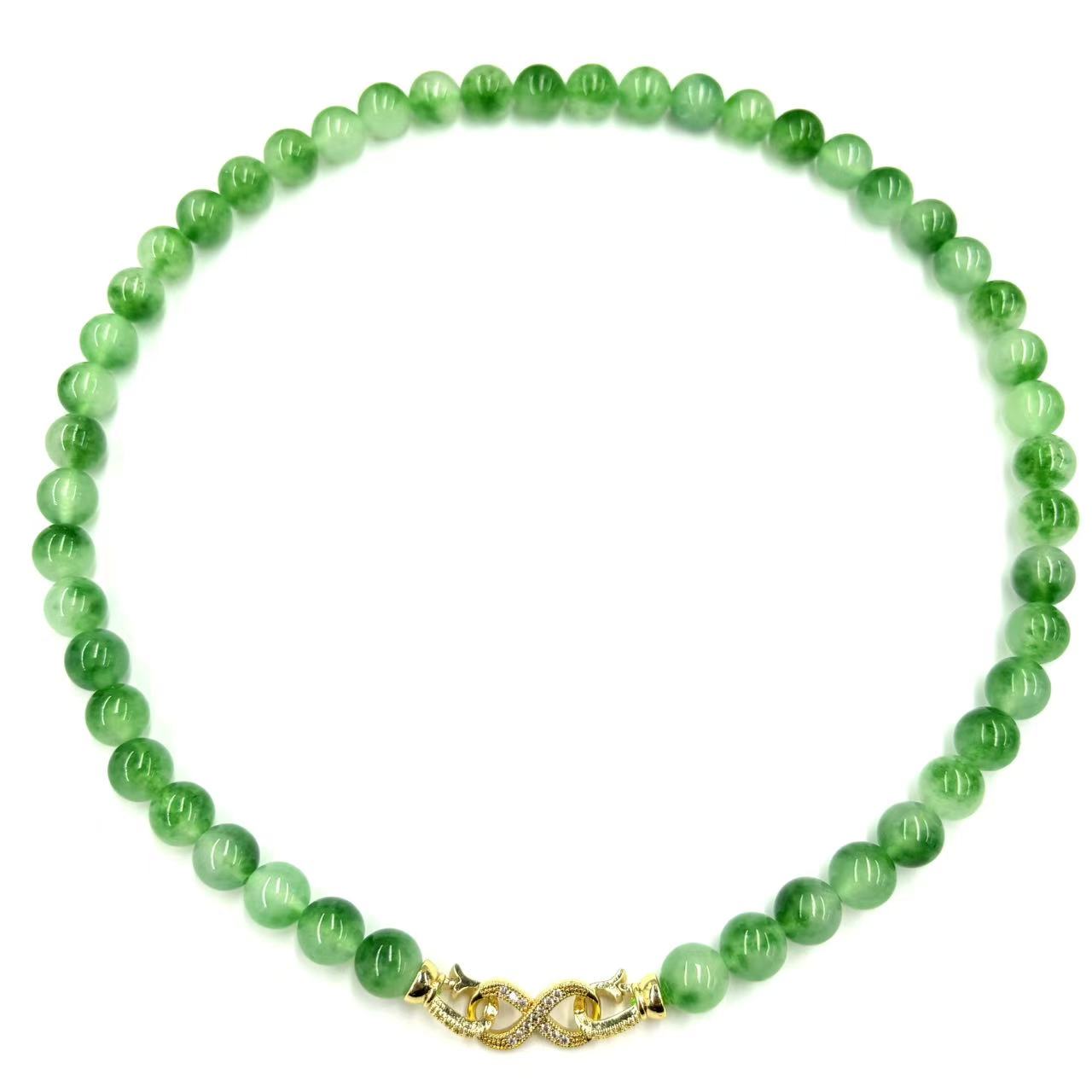 x624-国风设计款翠青冰魄玛瑙圆珠项链-赠礼盒