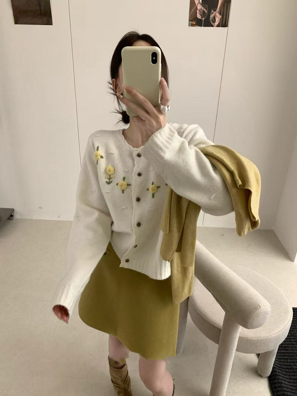 韩系 减龄甜美 立体花朵 毛衣开衫