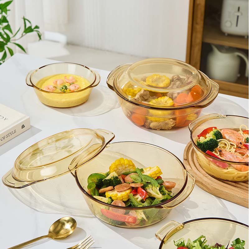 【带盖】1000ML高档光面双耳防烫玻璃煲汤碗泡面碗微波炉加热耐高温