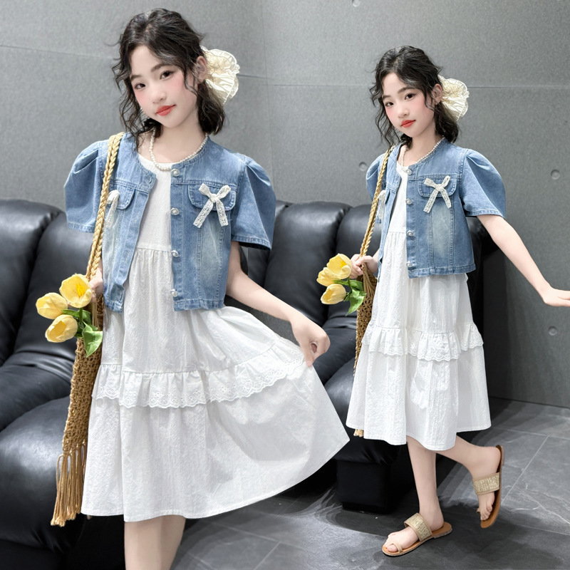 薄款夏季休闲风蕾丝夏装时尚常规韩版牛仔上衣甜美套装女