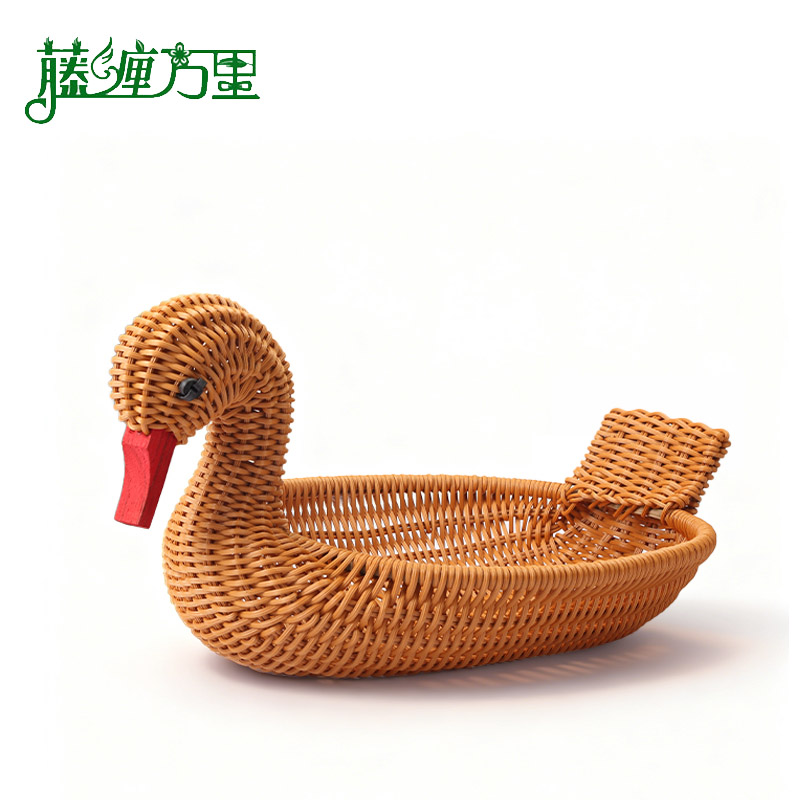 纯手工仿藤鹅形收纳篮手工编织茶色水果篮果篮休闲风果盘客厅家用