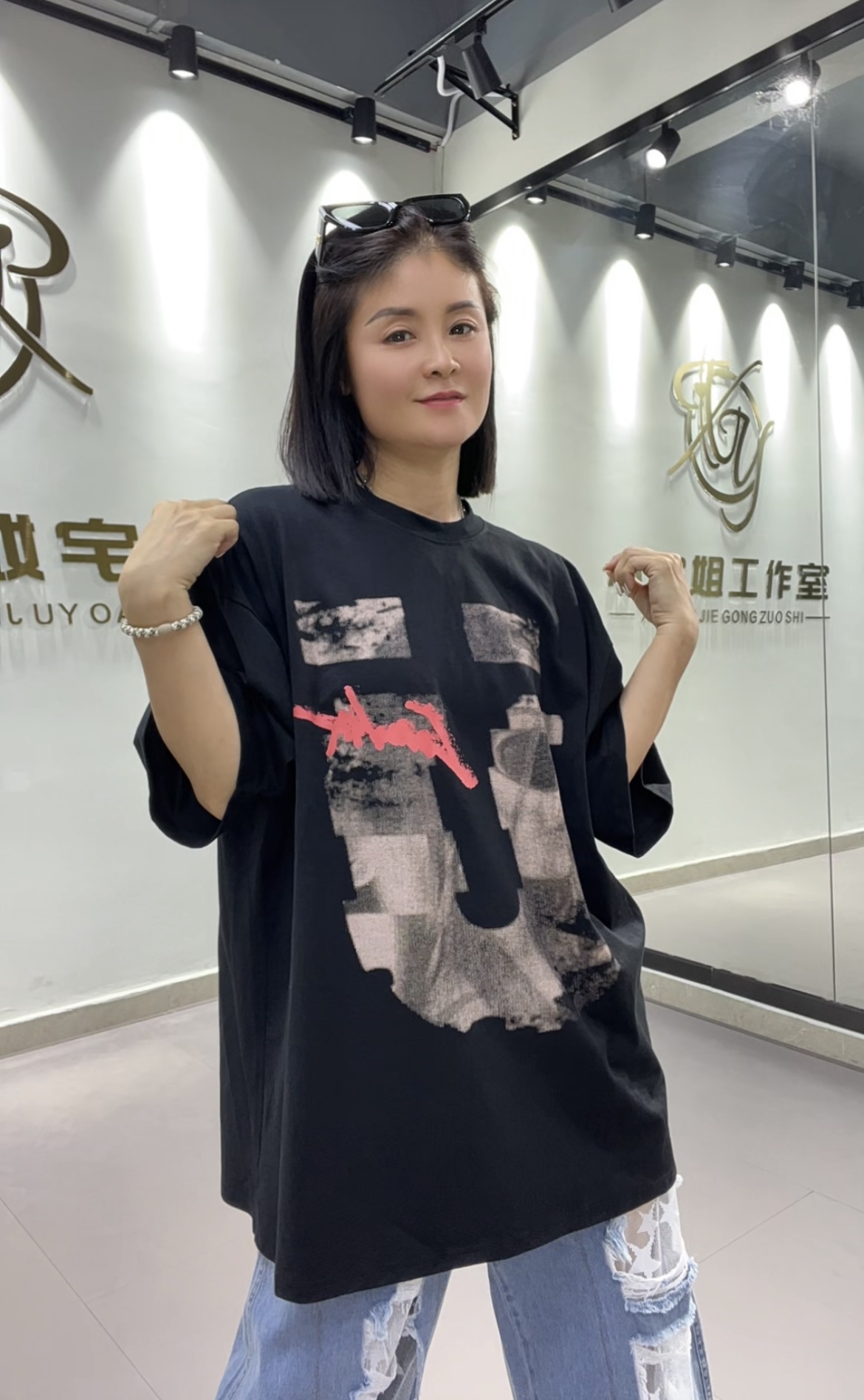 9901新款时尚T恤宽松潮流印花情侣