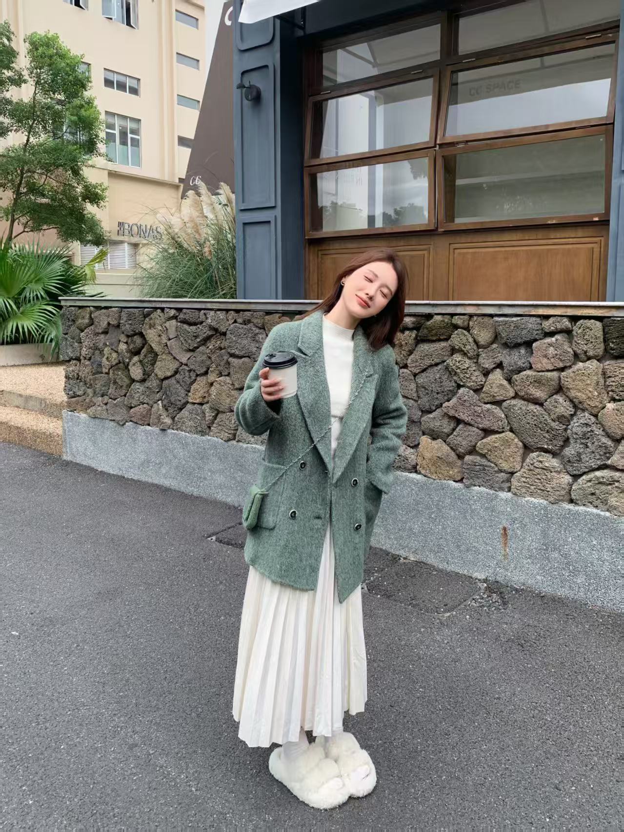 秋冬新款双排扣中长款双面毛呢韩版羊毛大衣(906)