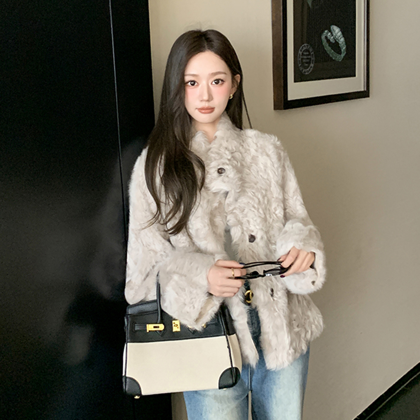 双面穿小湖羊皮毛一体皮草女2025新款立领中古轻薄老钱