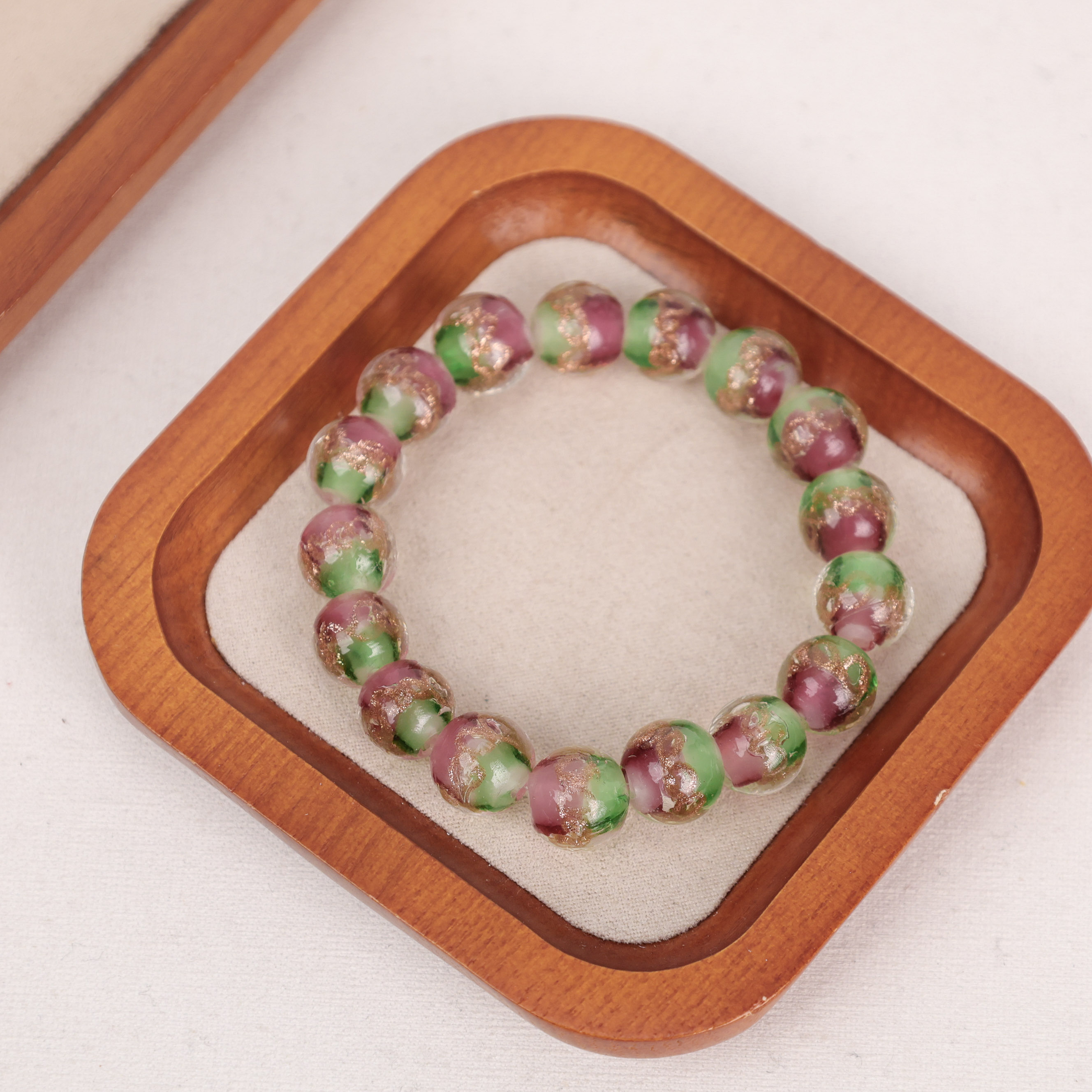 合金手链 LZ1855-1 浅色金红料粉绿糖果琉璃手串