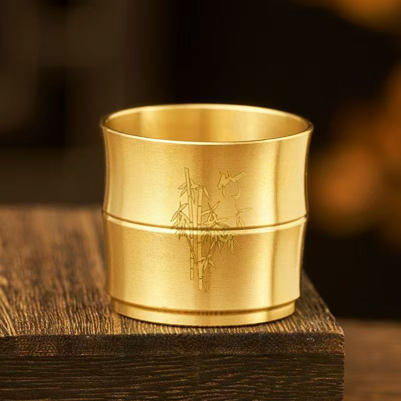 【福禄优选】黄铜直径约4cm竹节杯供水杯家居摆件主人杯