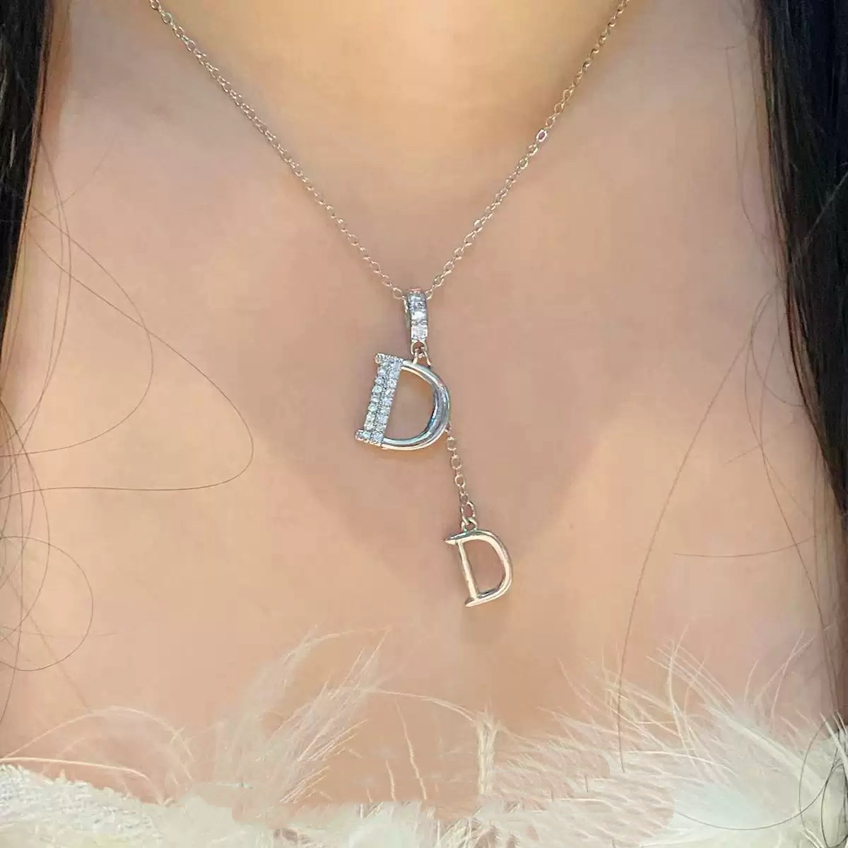 钛钢锆石项链 D字钛钢项链 高级定制系列 链长40+6cm  X02