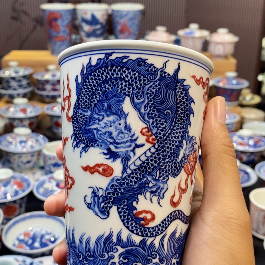微瑕鱼化龙冰桶杯手绘原矿