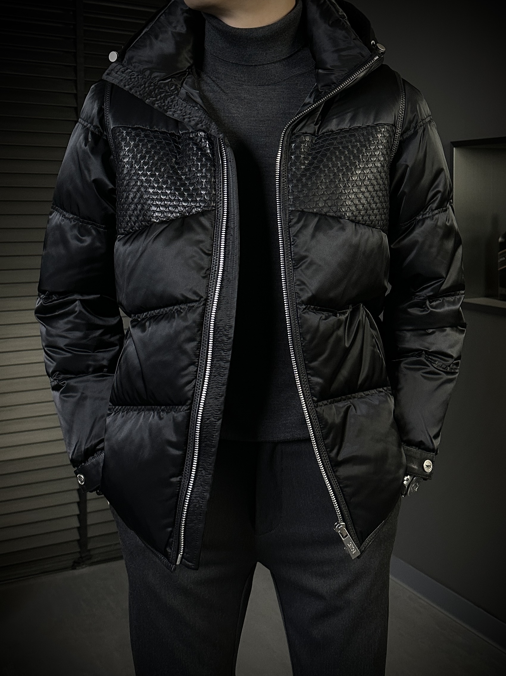 KING&GUCH【绵羊皮拼皮✚白鸭绒】冬季新款轻奢潮流百搭连帽羽绒服