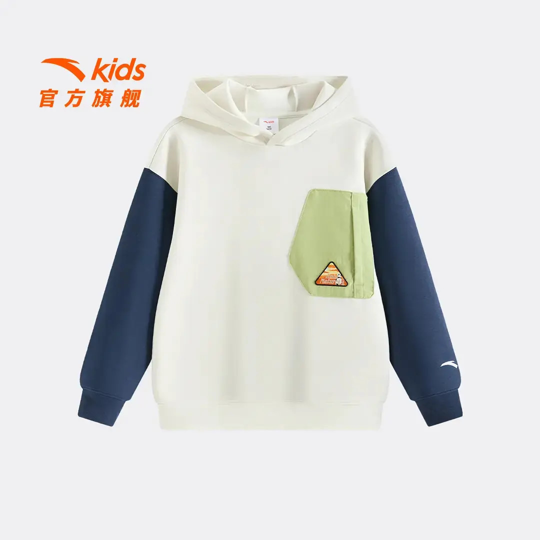 安踏儿童男大童针织连帽套头衫2025新款舒适亲肤卫衣352546707