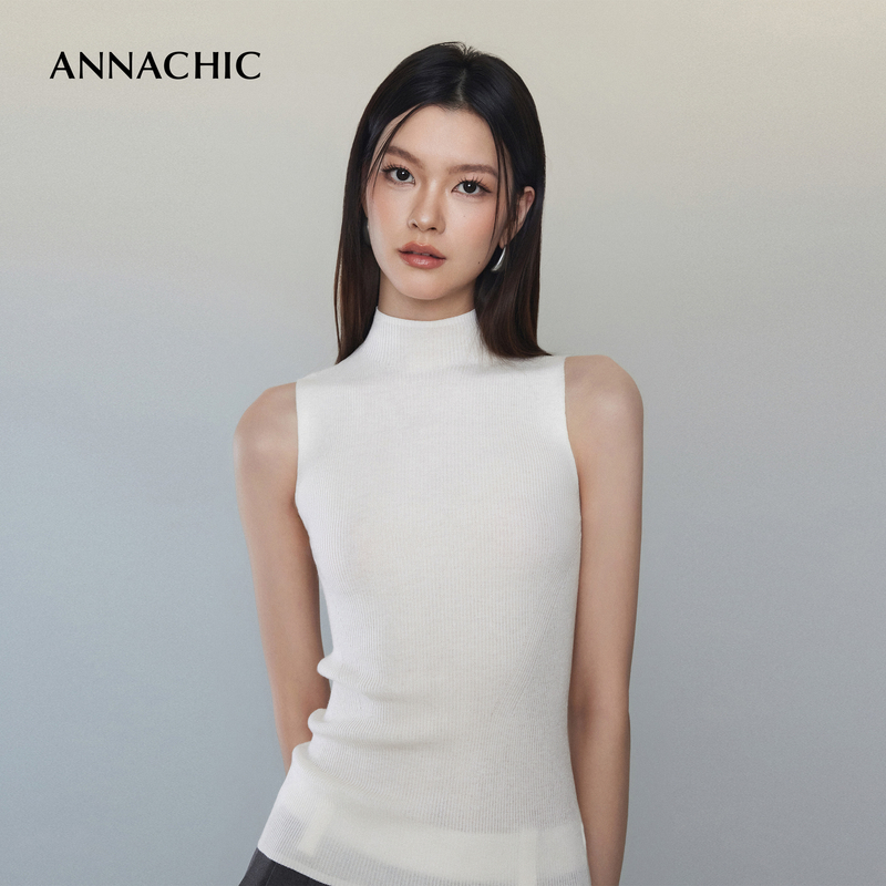 ANNACHIC白色无袖针织背心女2025春夏新款纯欲风辣妹外穿修身上衣