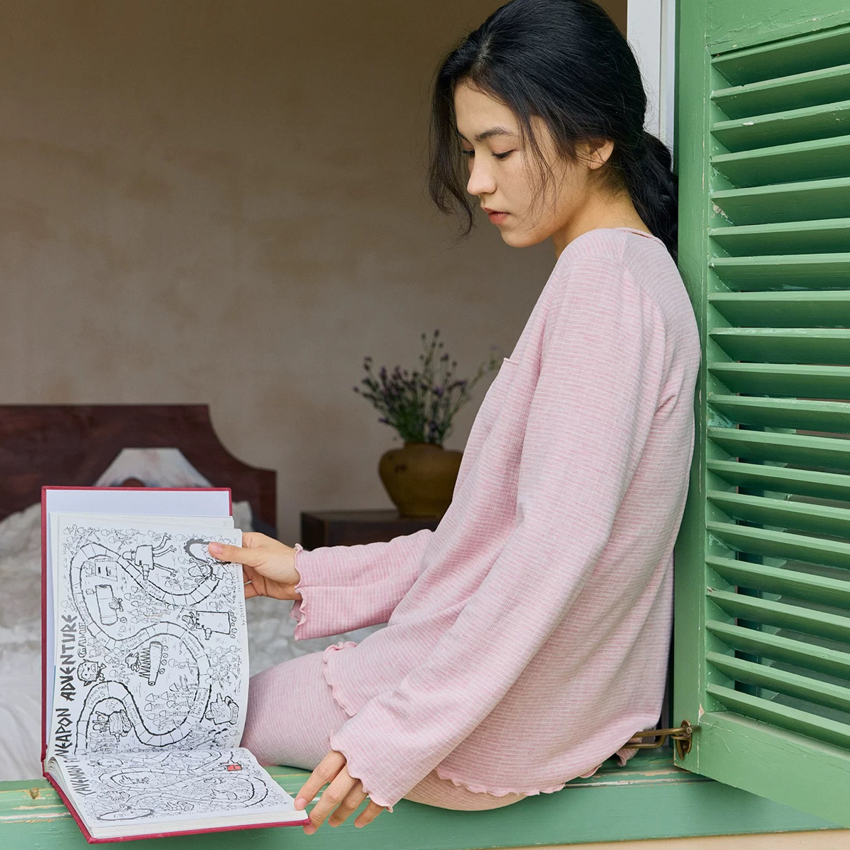 朵朵可可睡衣女2025秋冬新款针织圆满磨毛条纹镂空简约家居服套装