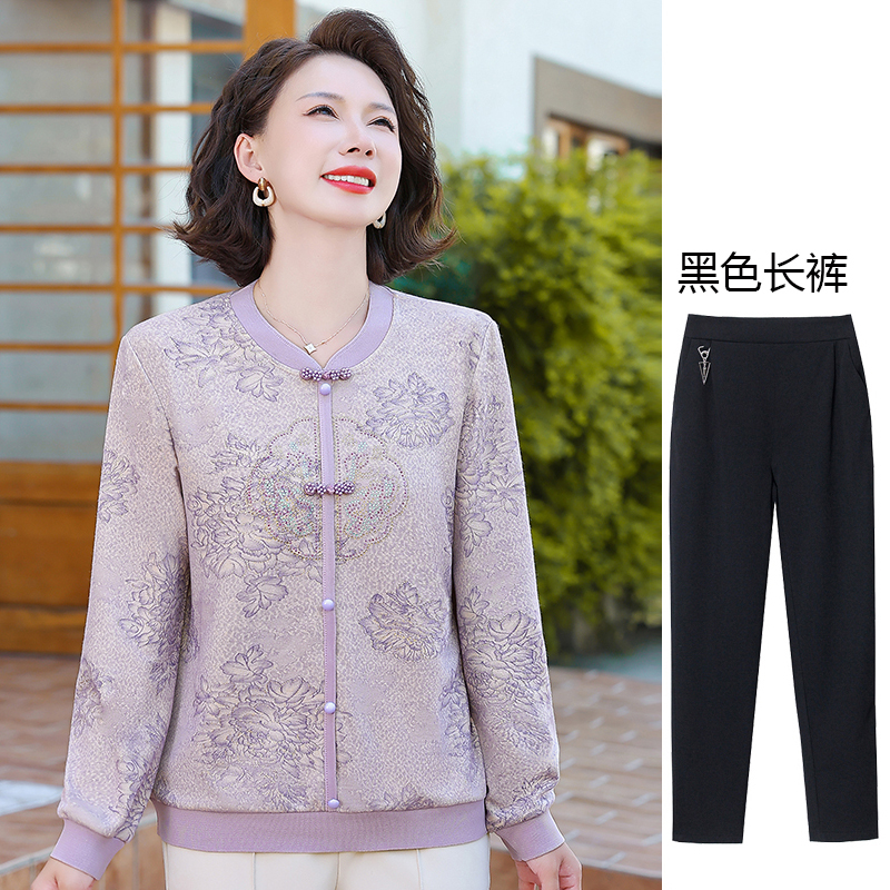 秋季妈妈装穿搭长袖针织衫上衣中老年女士洋气春秋套头弹力打底衫