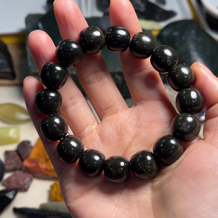 玉新疆黑青手串 1.4 老型