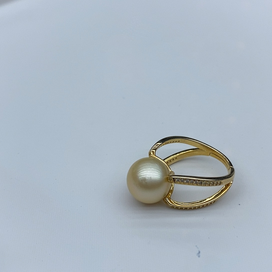 海水珍珠戒圈银S925镶嵌单****纯