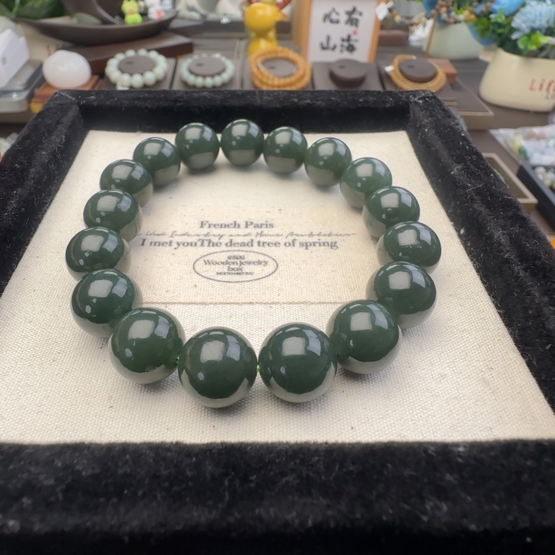 和田玉未镶嵌手链卡12且末青玉，11