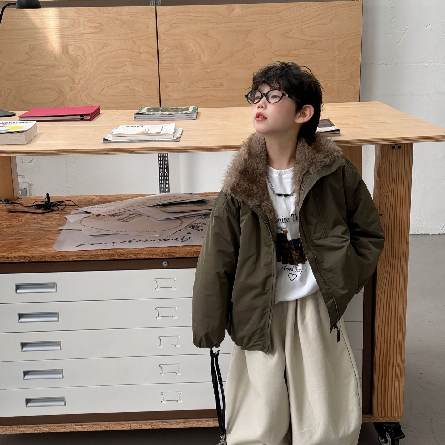 现货2025冬季新款儿童美式复古加绒加厚派客服棉衣男童保暖上衣潮