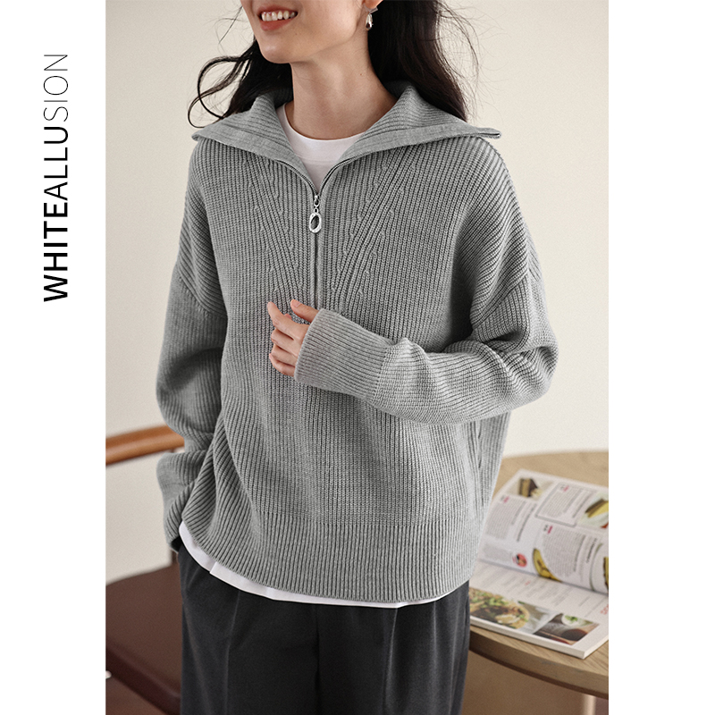 素典年中清仓【1224】拉链半开领毛衣高级感宽松羊毛设计感小众