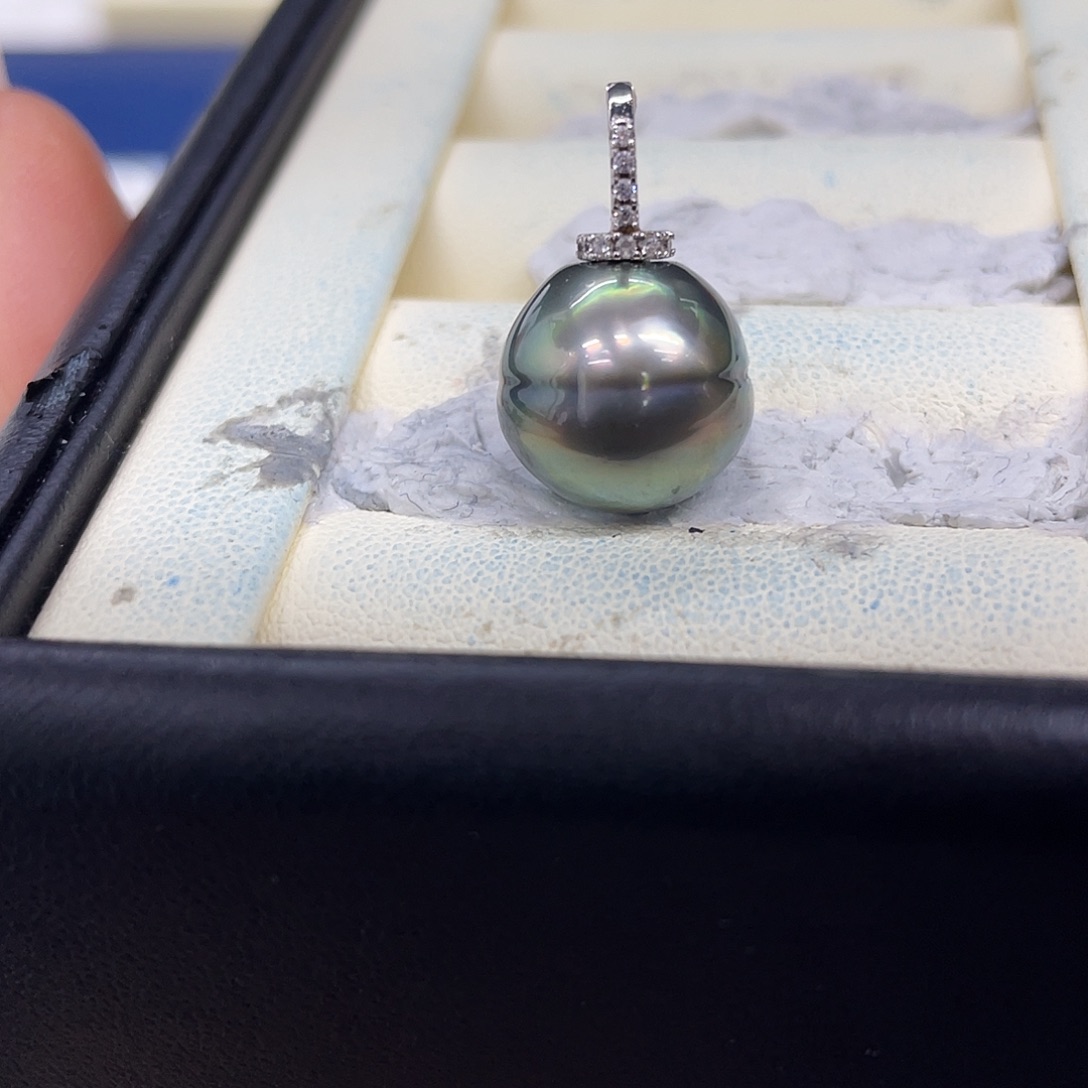 银S925镶嵌吊坠(不含链)海水珍珠大溪地汉堡吊坠13-14mm