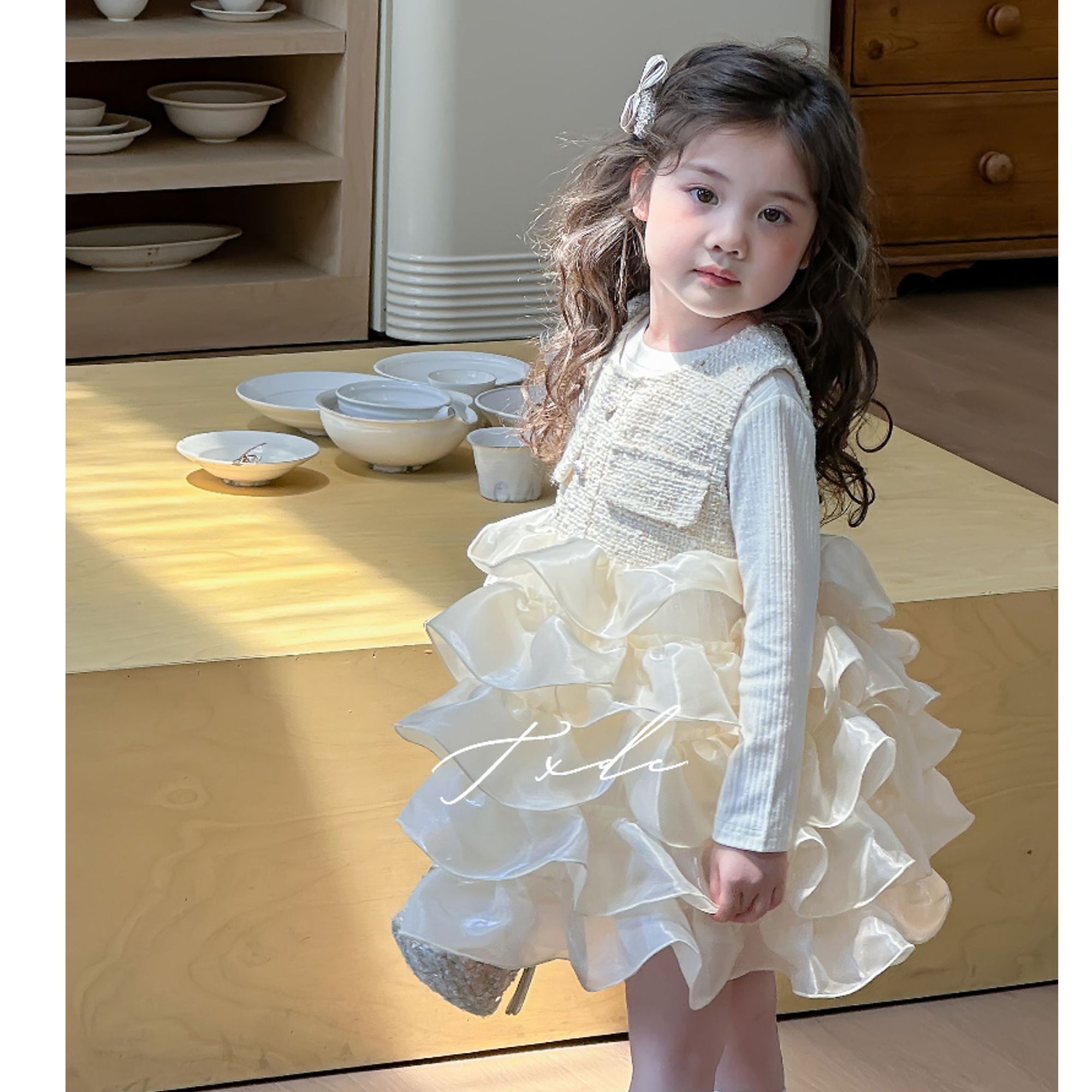 【小神彤专属】26春季新款女童小香风蓬蓬纱生日周岁公主连衣裙套装
