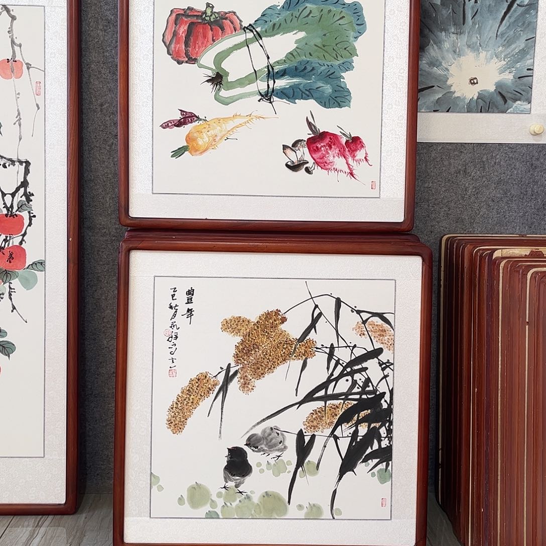 国画书画作品带框63×63