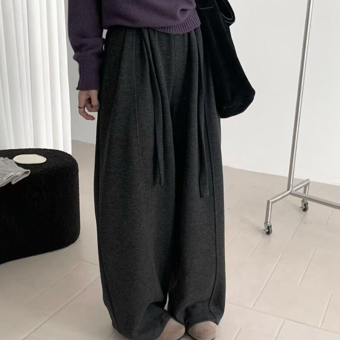秋冬新款加厚加绒羊绒弯刀百搭裤