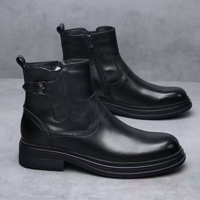 真皮切尔西靴男高帮英伦风冬靴加绒保暖休闲中筒机车皮靴时尚