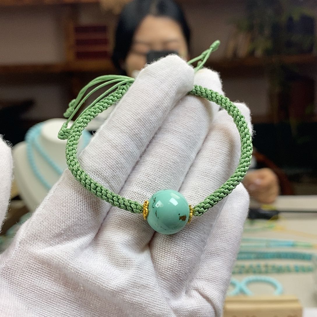 绿松石A4玉米结手绳银S925镀金镶嵌