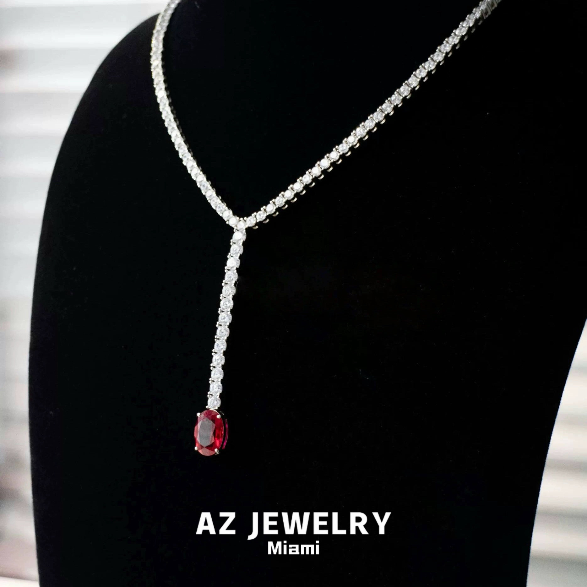 ANNA ZUCKERMAN 坠链均925银合成锆石 Q重工红色鸽子蛋项链P0149