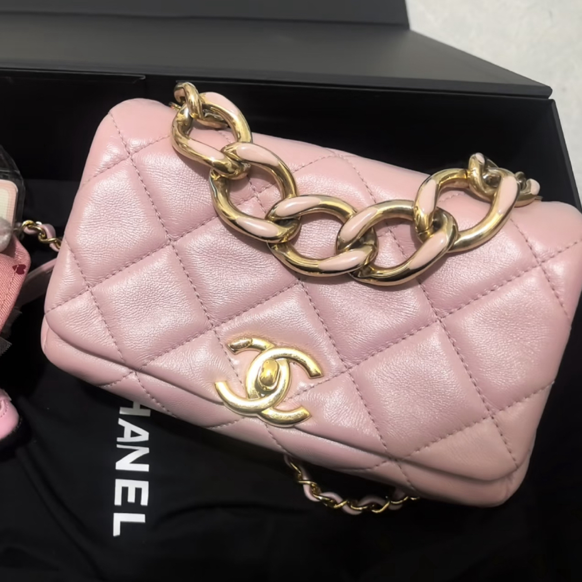95新 Chanel/香奈儿 粉色法郎手提口盖包 芯片款 51392