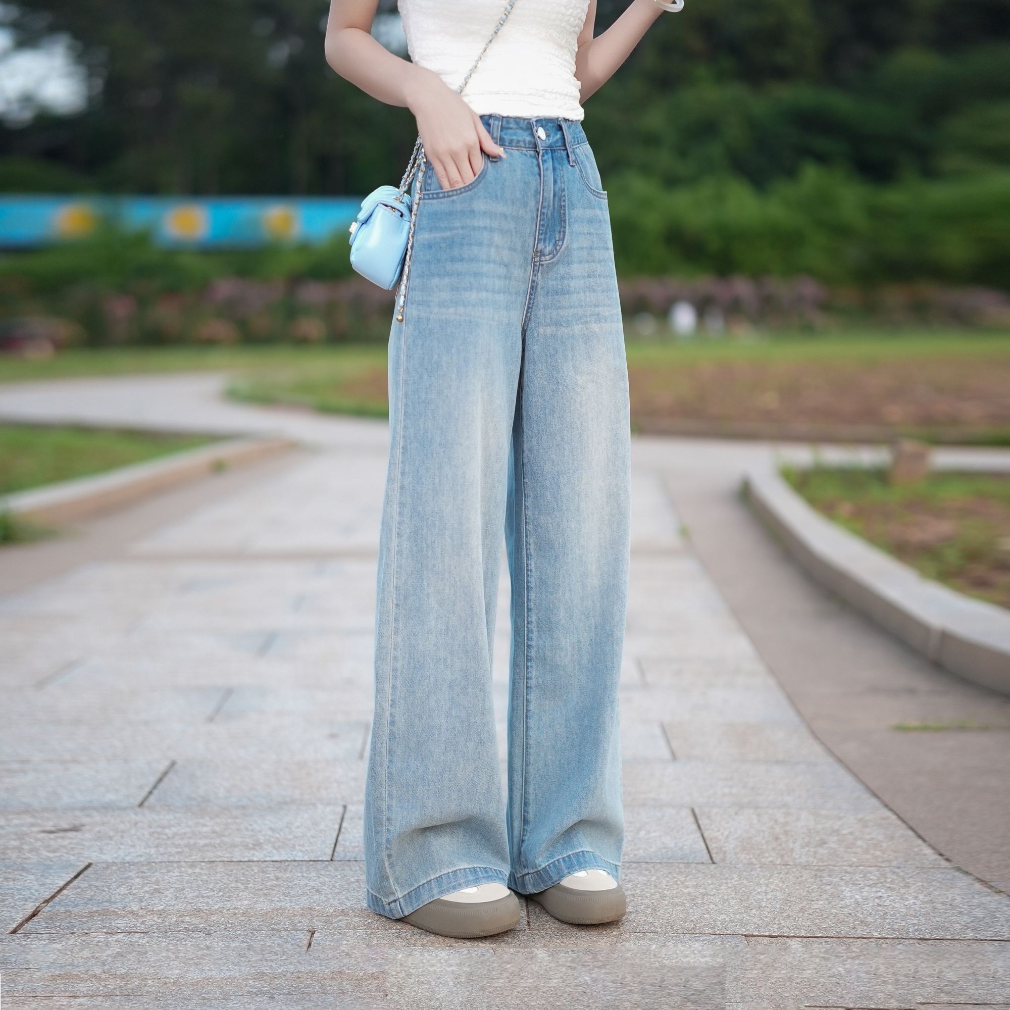 云水蓝高腰直筒裤2025年夏季新款爆款显瘦直筒牛仔裤百搭女G426