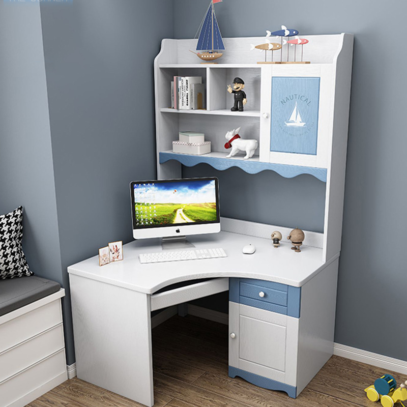 实木书桌转角学习桌 现代简约1.2米写字桌电脑桌书架组合一体