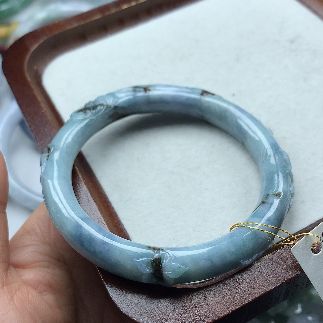 翡翠未镶嵌手镯复古风格57.7