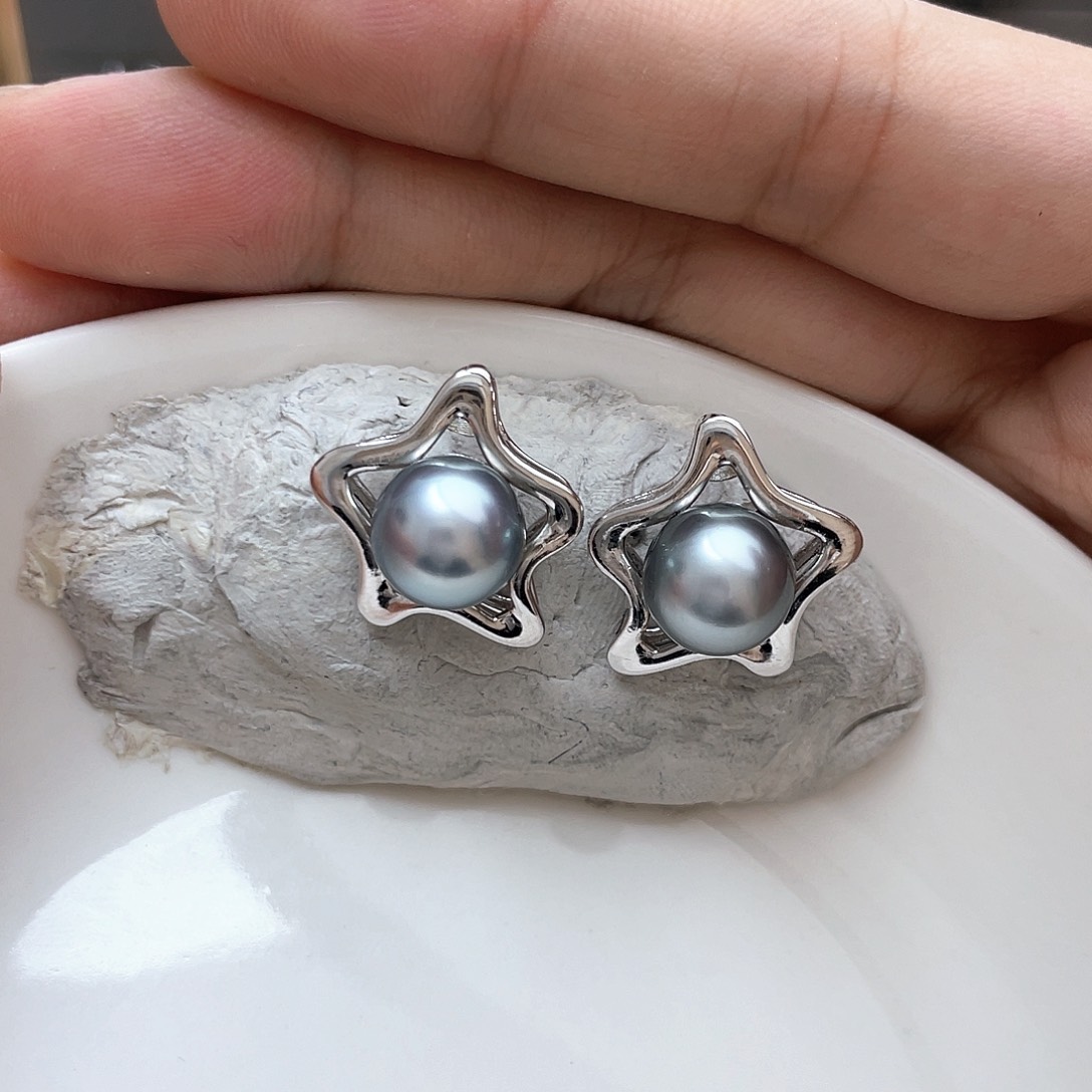 银S925镶嵌海水珍珠耳饰