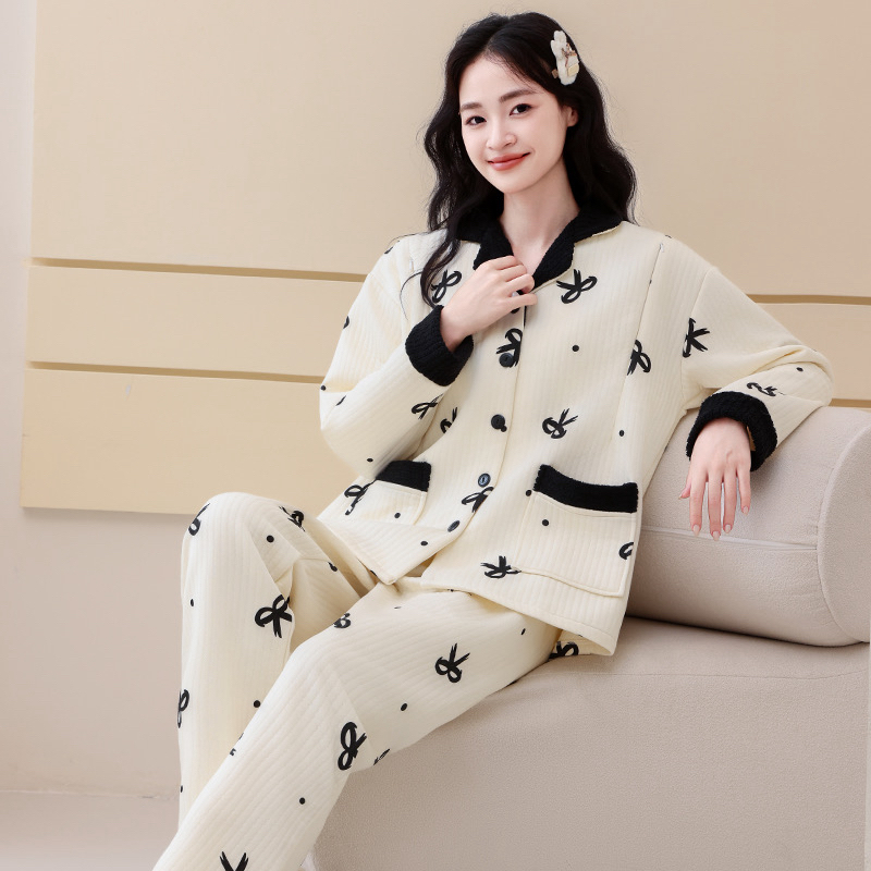冬季新款【超保暖】加厚保暖纯 棉产后哺乳月子服居家外出睡衣套装
