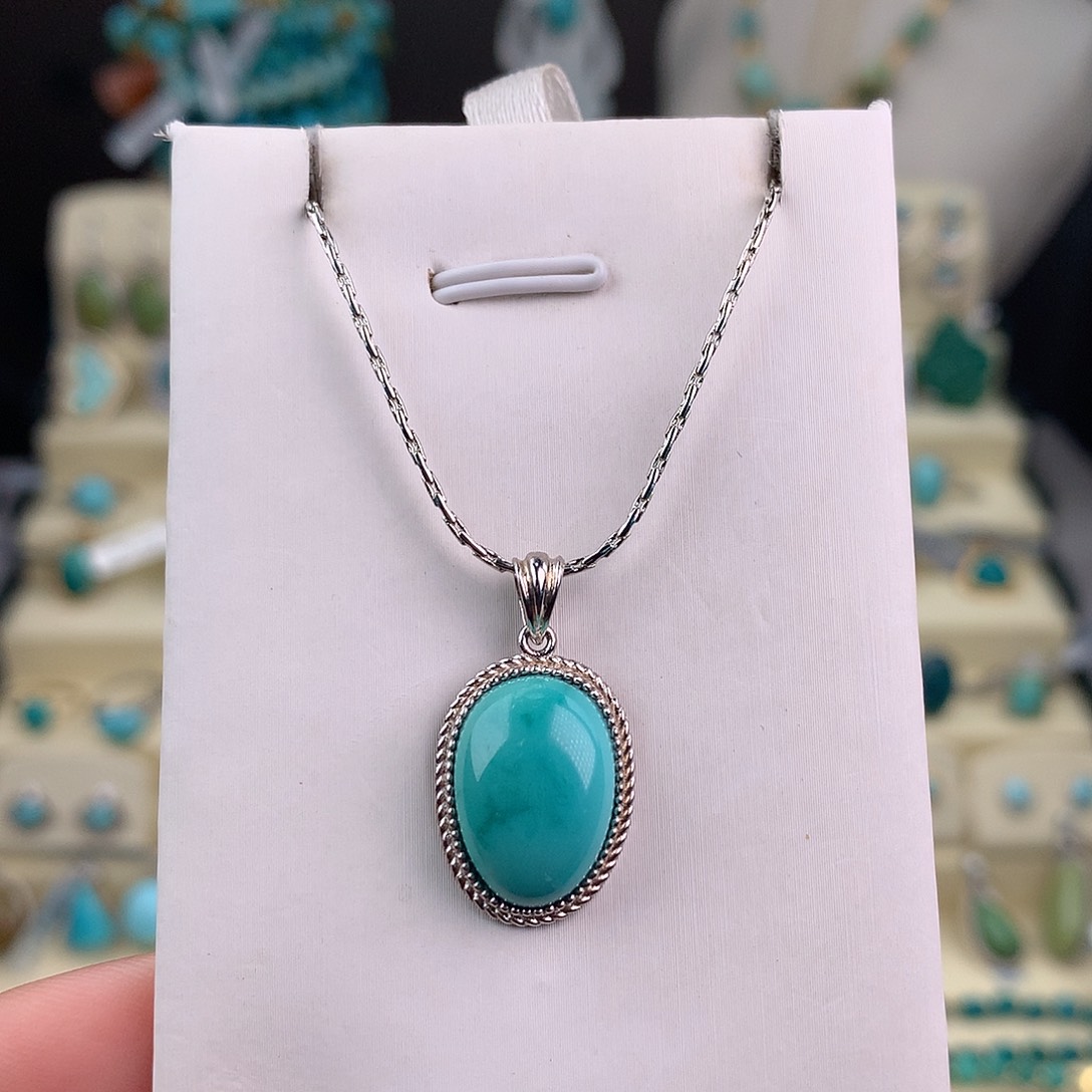 绿松石银S925镶嵌吊坠(赠链)