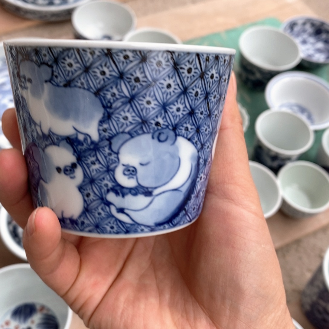 蓝***洋瓷片景德镇手绘陶瓷青花杯