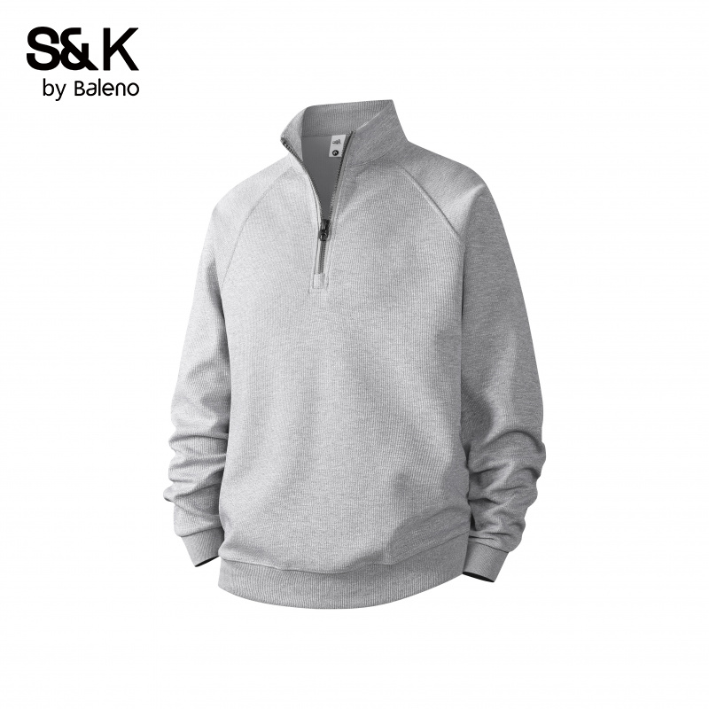 班尼路S&K高级感半拉链华夫格卫衣秋冬2025新款宽松套头立领上衣