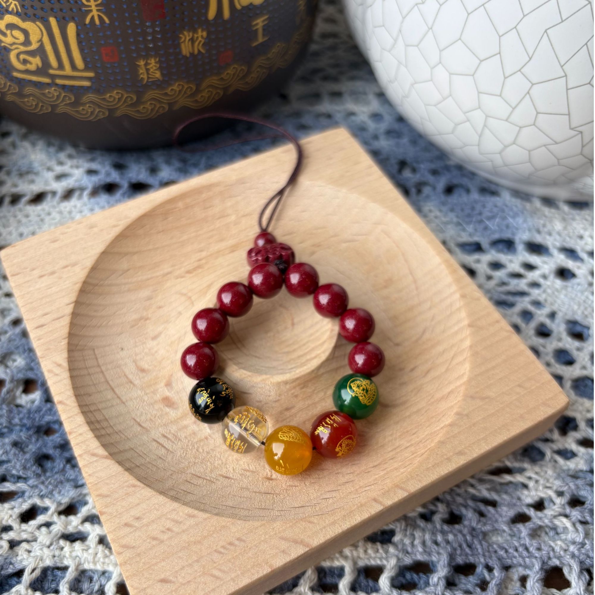 含辰砂工艺品普陀山爆款紫金砂五路财神手机挂件585