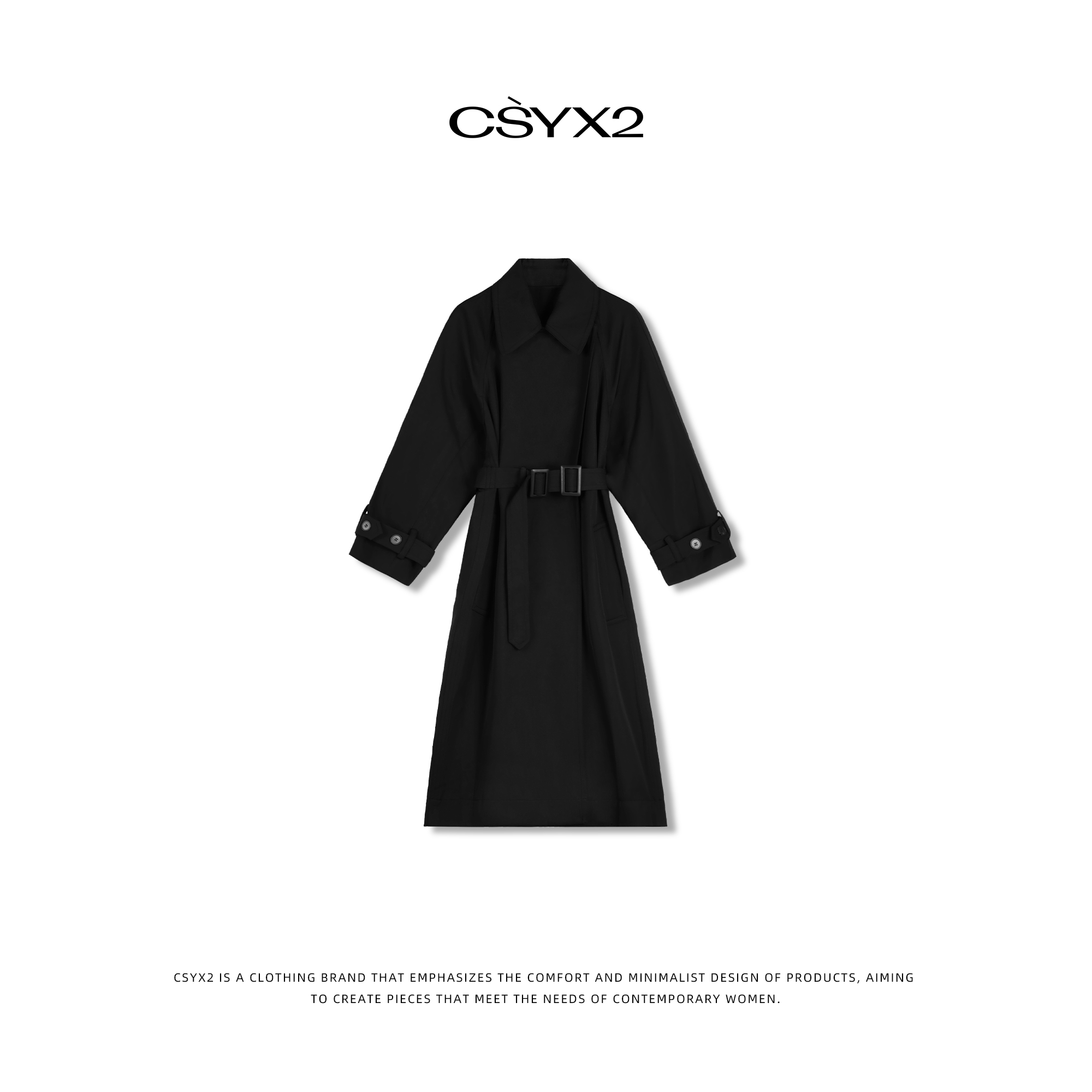CsyX2-2024秋冬简约结构廓形风衣斗篷外套 S10709