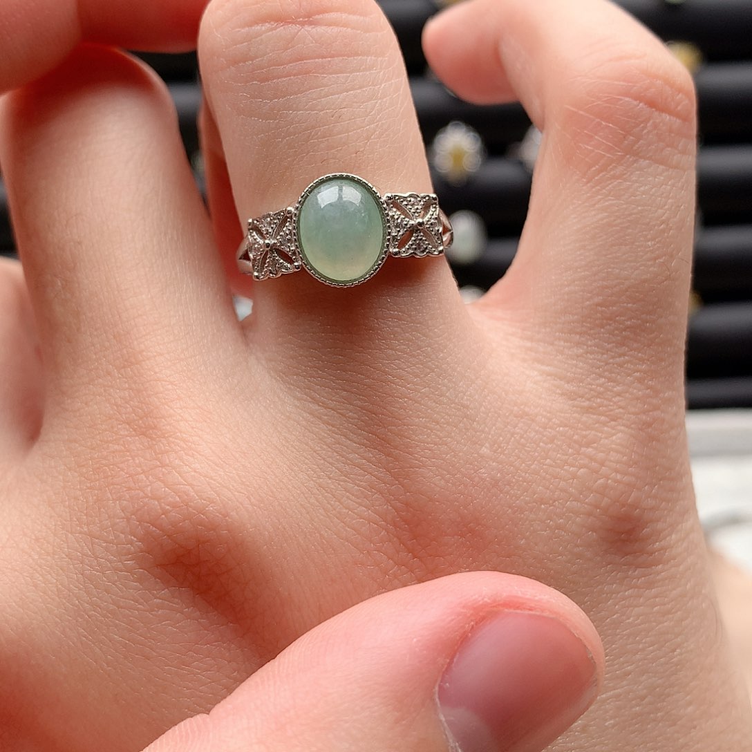 翡翠戒指银S925镶嵌0039