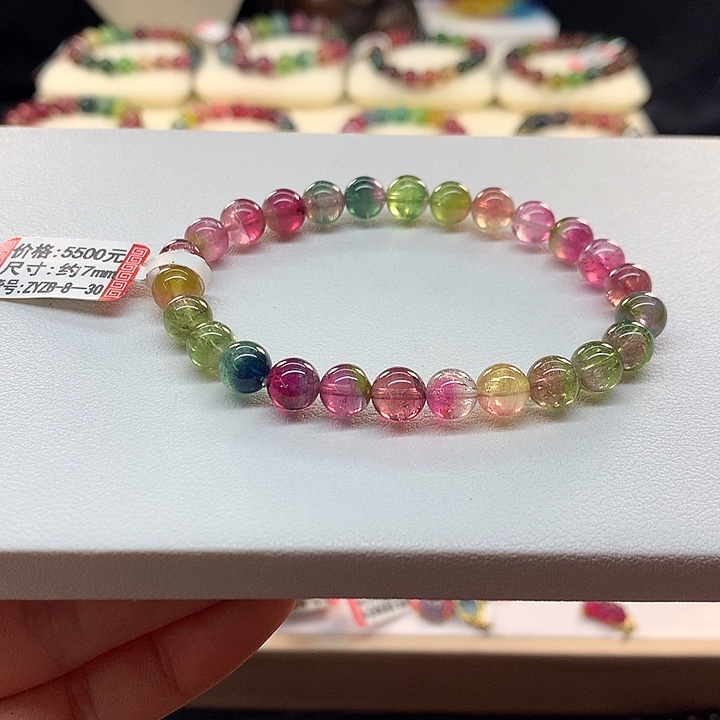 西瓜碧玺手链未镶嵌西瓜手串7mm