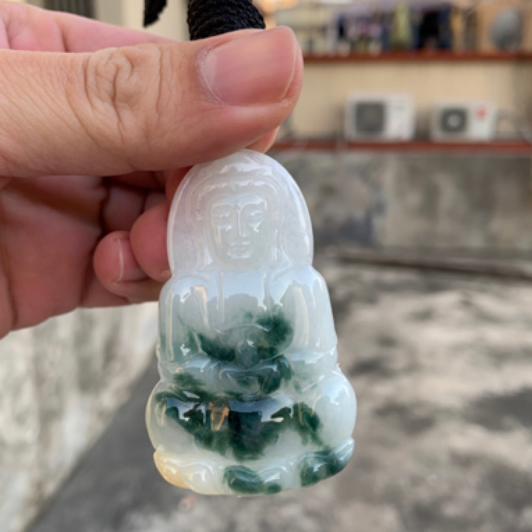 飘花三彩正装观音挂件牌子缅甸天然a货翡翠简约大气礼物送人佳品