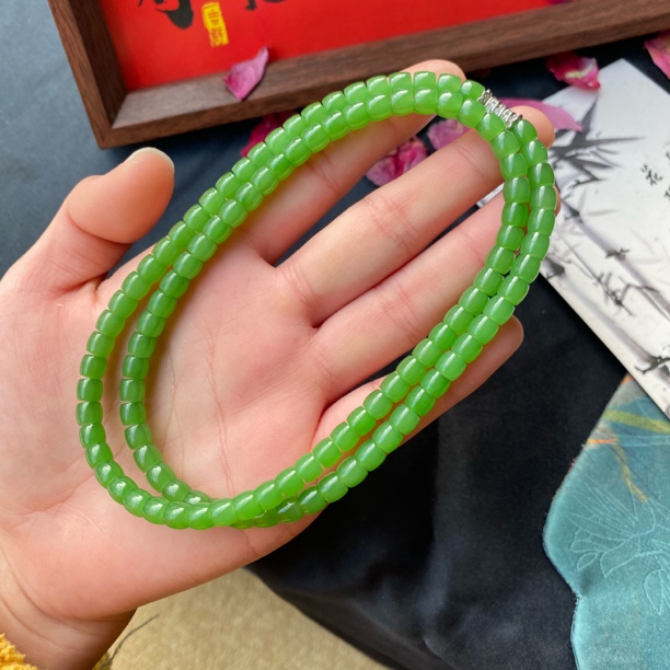 碧玉苹果绿直切卡5*6妈妈链时尚百搭