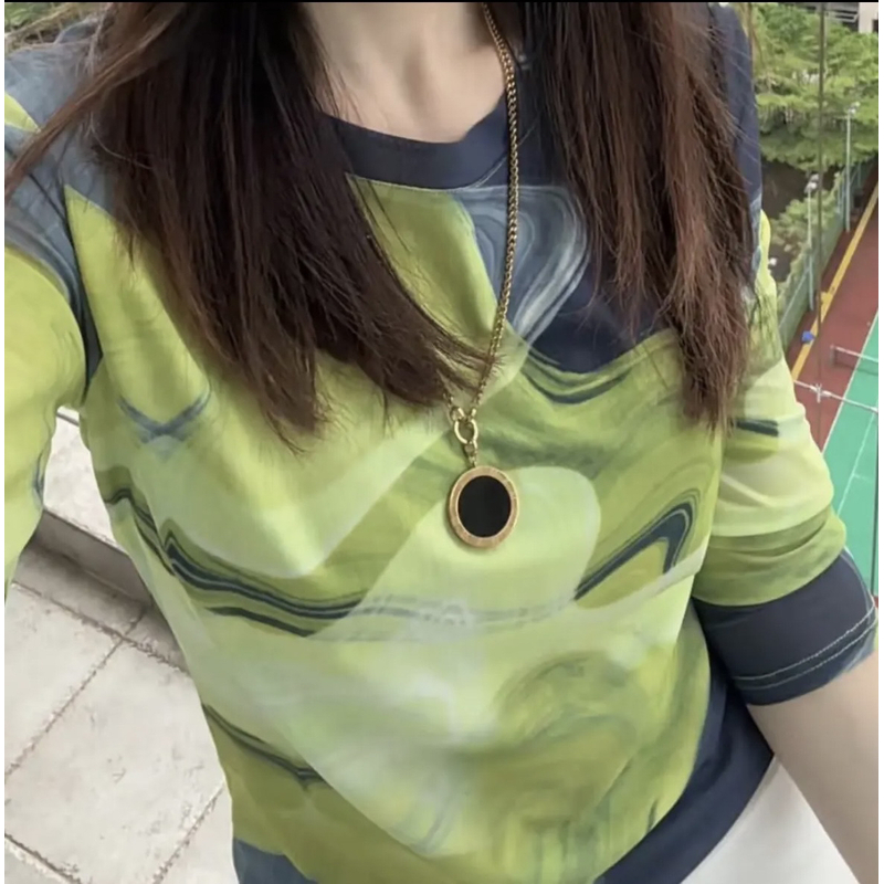 长袖 双层网纱 2025初秋新款晕染时尚时尚百搭修身上衣1211