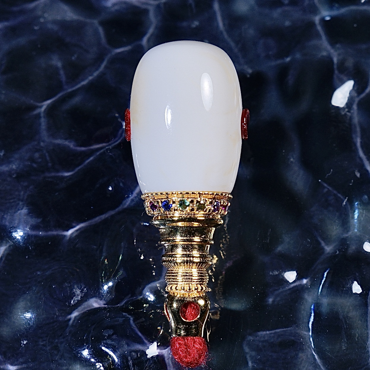 天然奶瓷白蜜蜡精工18k金分体三通9×23.7×9mm