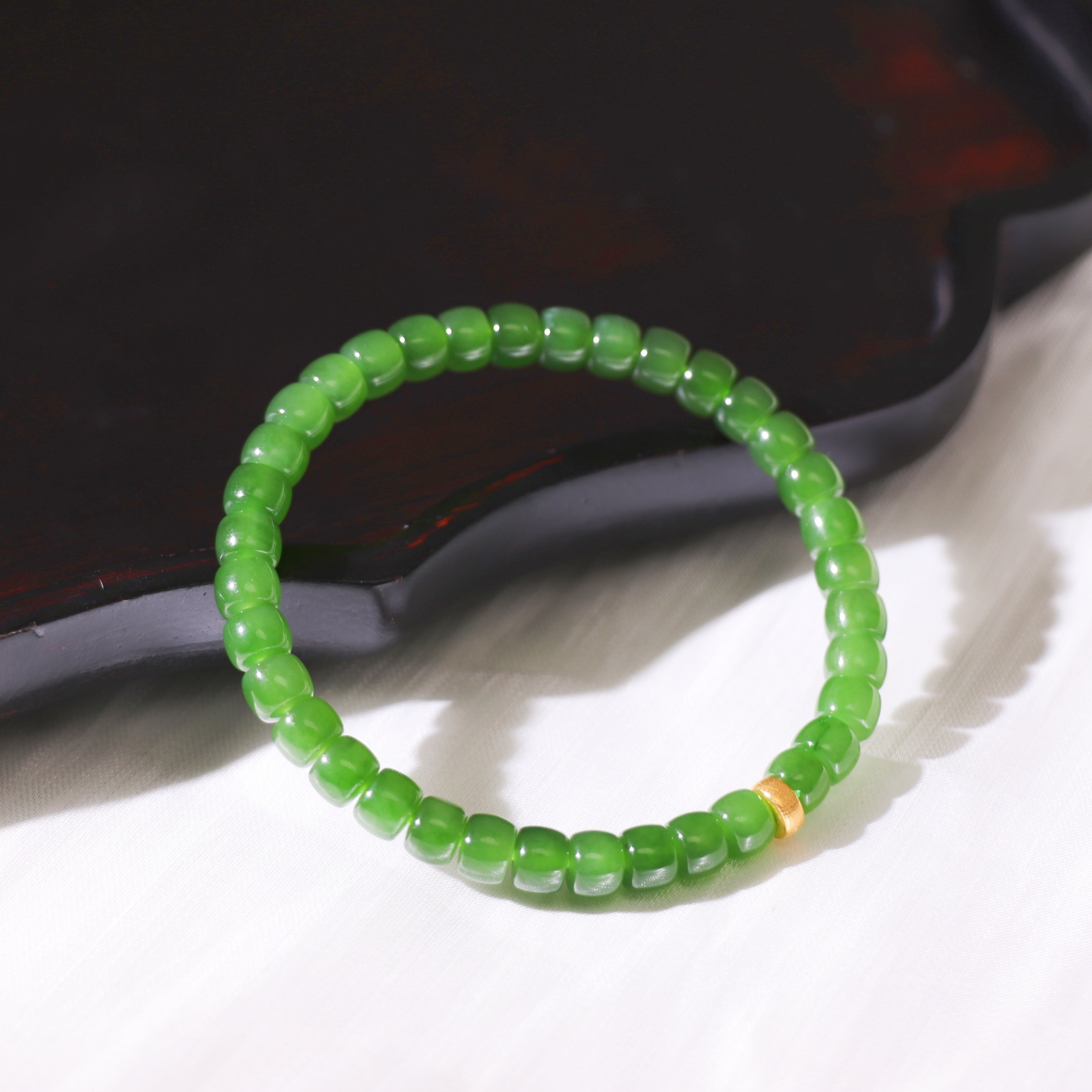 【熊总夫妇】碧玉精工直切18K金手串-约6mm
